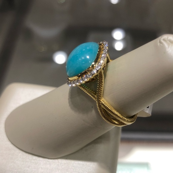 BN• Sloane Street 18kt YG Amazonite & Diamond Ring - Picture 6 of 7